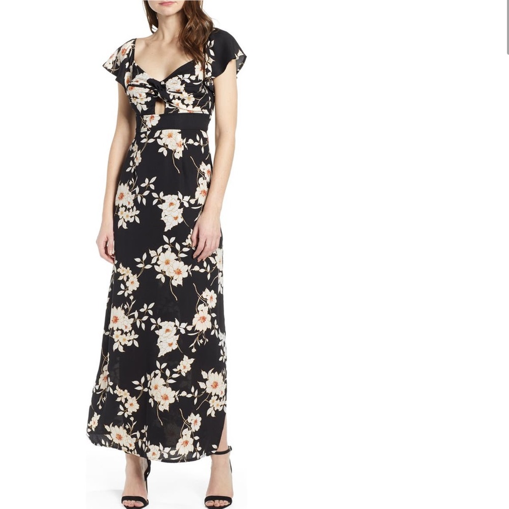 Black Floral Maxi Dress with Sweetheart Neckline
